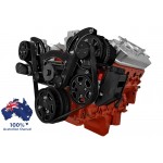 GM HOLDEN CHEVY LS 1,2,3 AND 6 ENGINE SERPENTINE KIT - AC AIR COMPRESSOR, ALTERNATOR & POWER STEERING PULLEY AND BRACKETS BLACK DIAMOND FINISH SUIT ELECTRIC WATER PUMP MID MOUNT